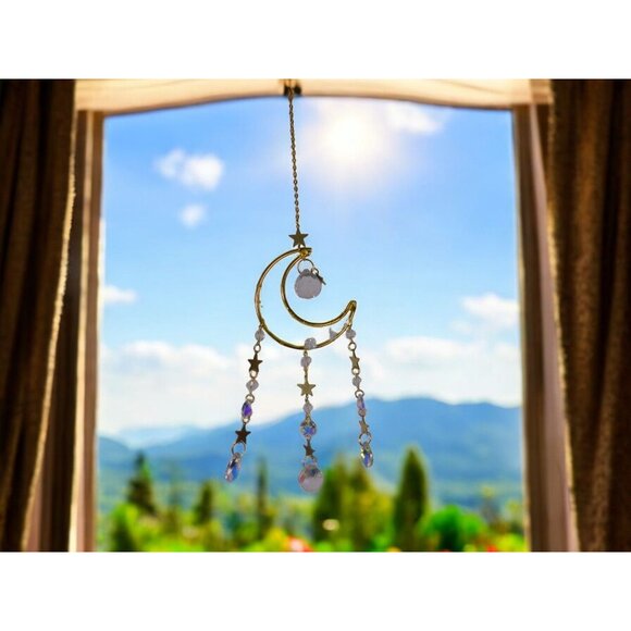 Celestial Crescent Moon Crystal Suncatcher 13.4” x 2.75” Window Prism - Picture 5 of 10